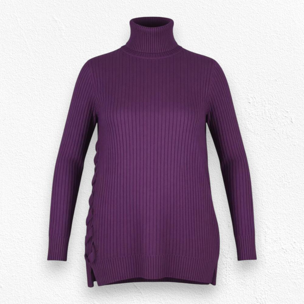 Uterque Maroon Ribbed Turtleneck Adjustable Tie Wool Blend Sweater Size Small